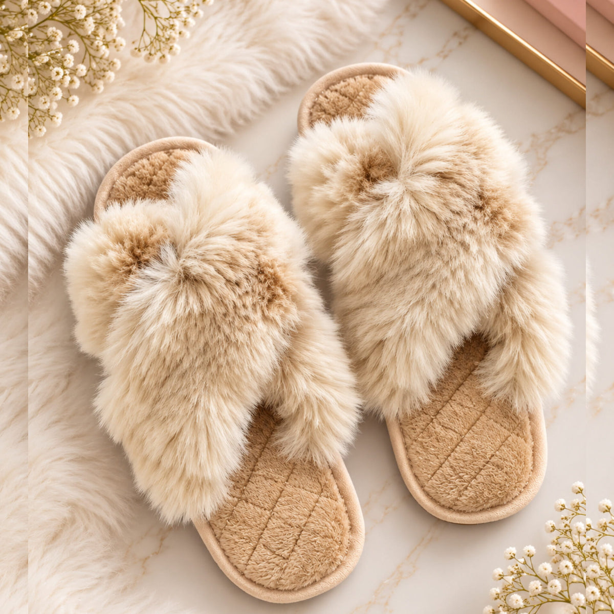 Fluffy Cross Slippers