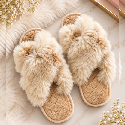 Fluffy Cross Slippers