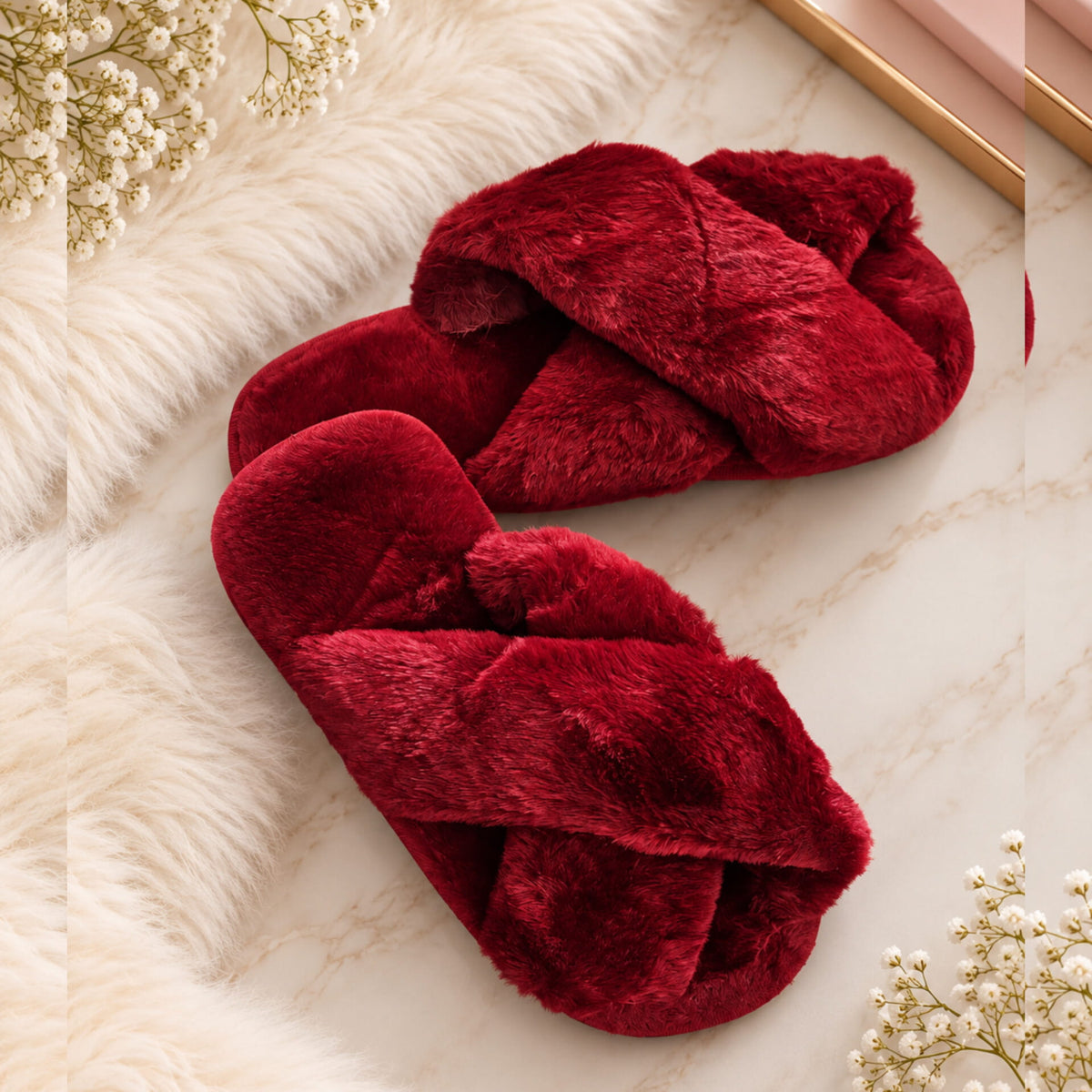 Fluffy Cross Slippers